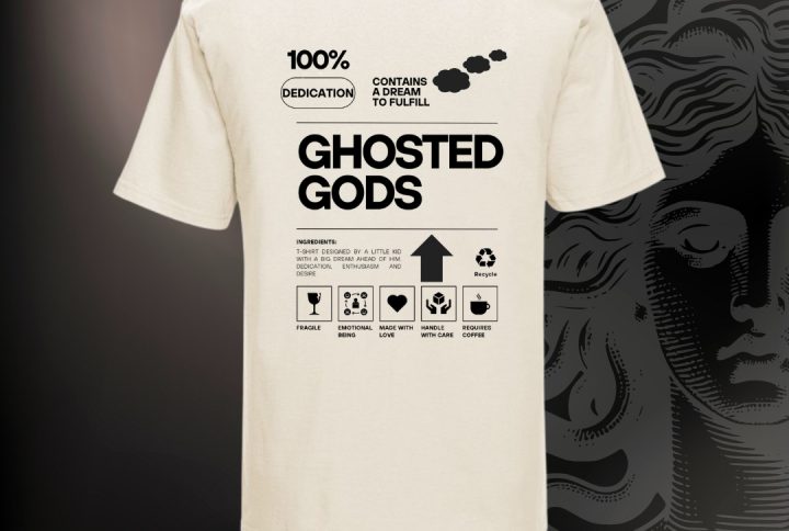 camiseta corta ghosted gods beige etiqueta 100%