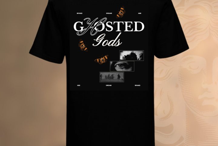 camisetaa negra ghosted gods marca nueva ropa mariposas naranja corta