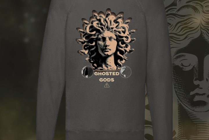 sudadera sin capucha gris medusa nueva marca ghosted gods