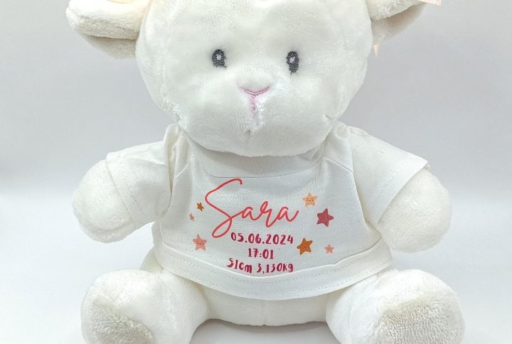 Peluche de oveja personalizado datos bebé nacimiento