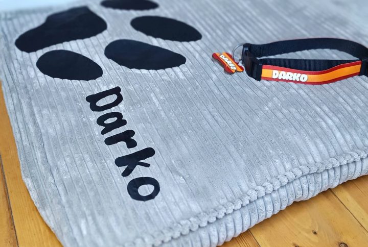 cama, perro, mascota, beige, personalizada, gris, nombre