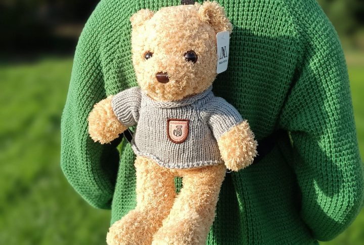 bolso, personalizado, osito, mochila, niño, beige, colegio