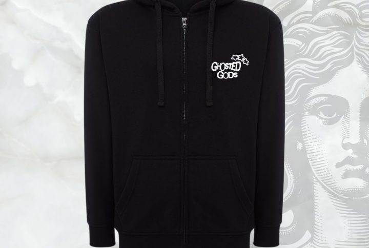 sudadera, capucha, cremallera, negra, Ghosted Gods