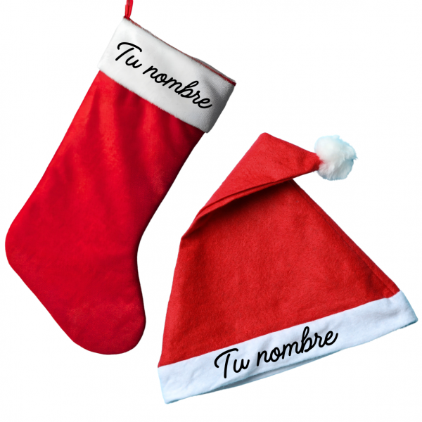 gorro, calcetín, navidad, nombre, regalo, personalizado, rojo