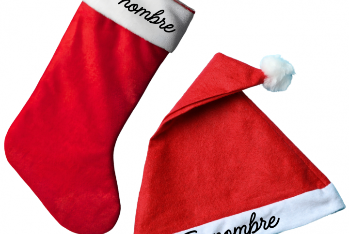 gorro, calcetín, navidad, nombre, regalo, personalizado, rojo